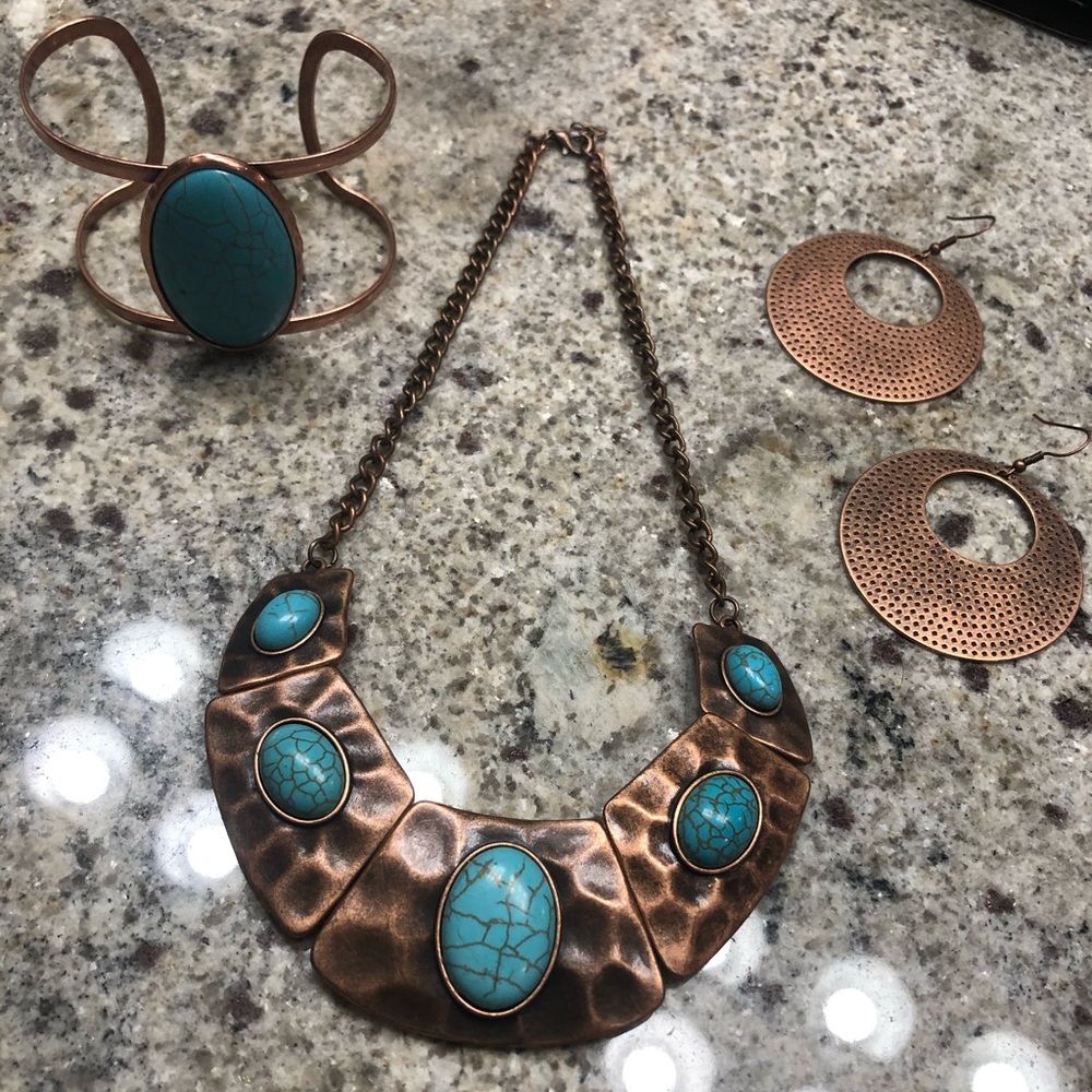 Turquoise Crackle Marble Copper Set